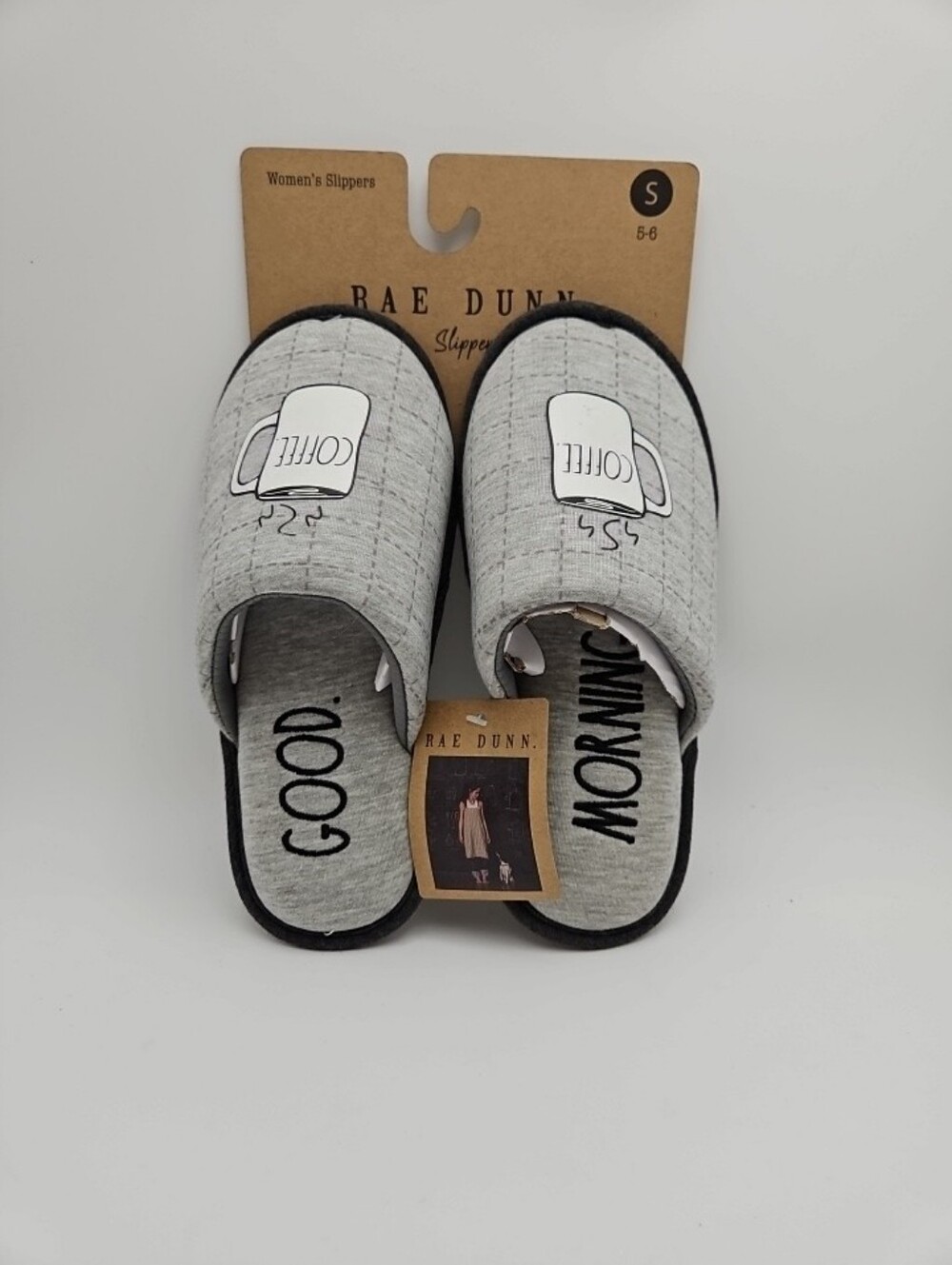 Rae Dunn Good Morning Coffee Slippers S - NWT